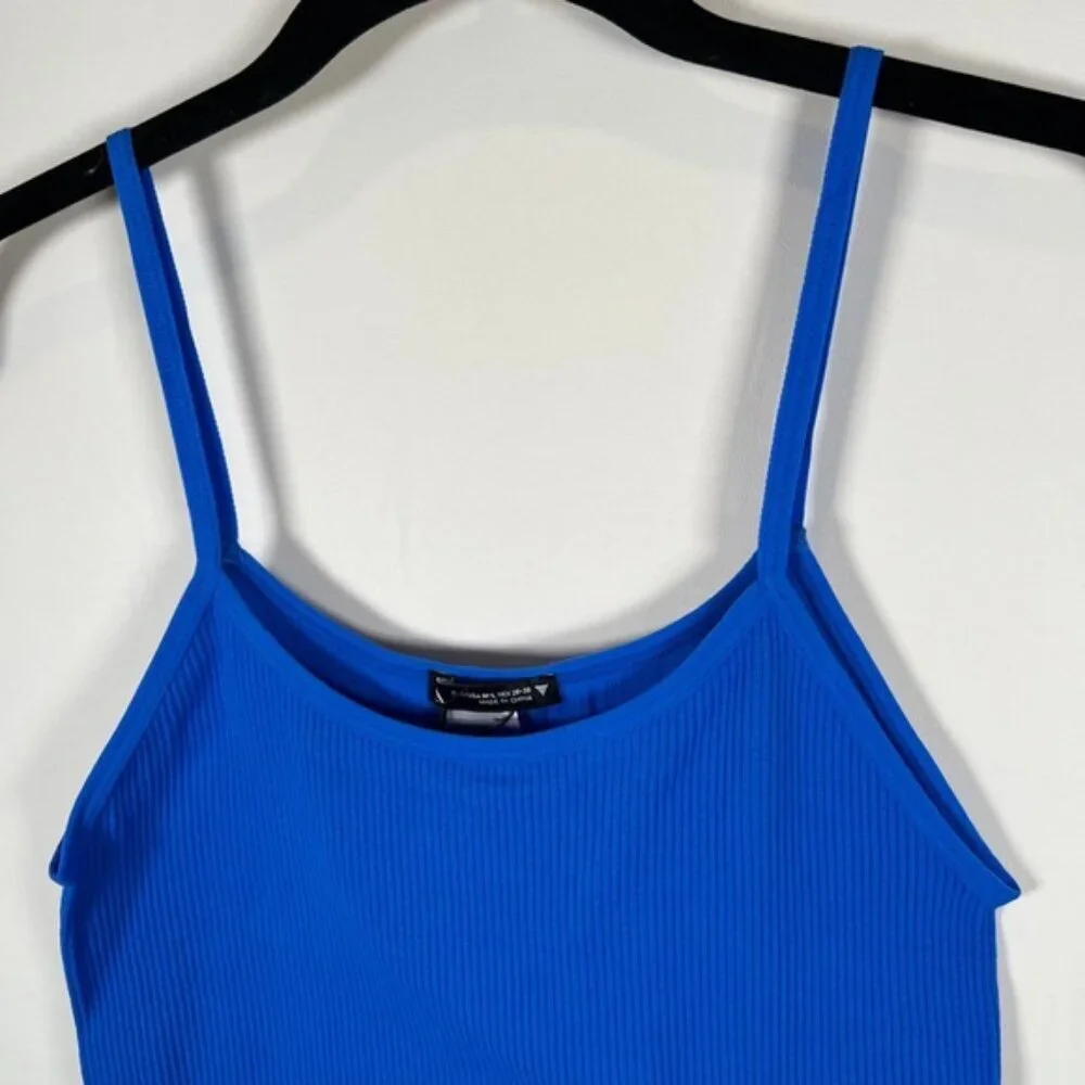 NWT ZARA Ribbed Pull on Stretch Blue Striped Romper Scoop Neck Sleeveless Sz M-L